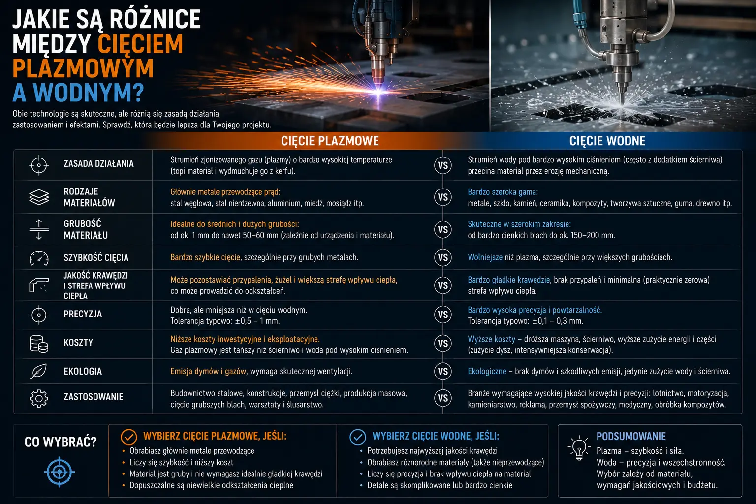 Jakie są różnice między cięciem plazmowym a wodnym?