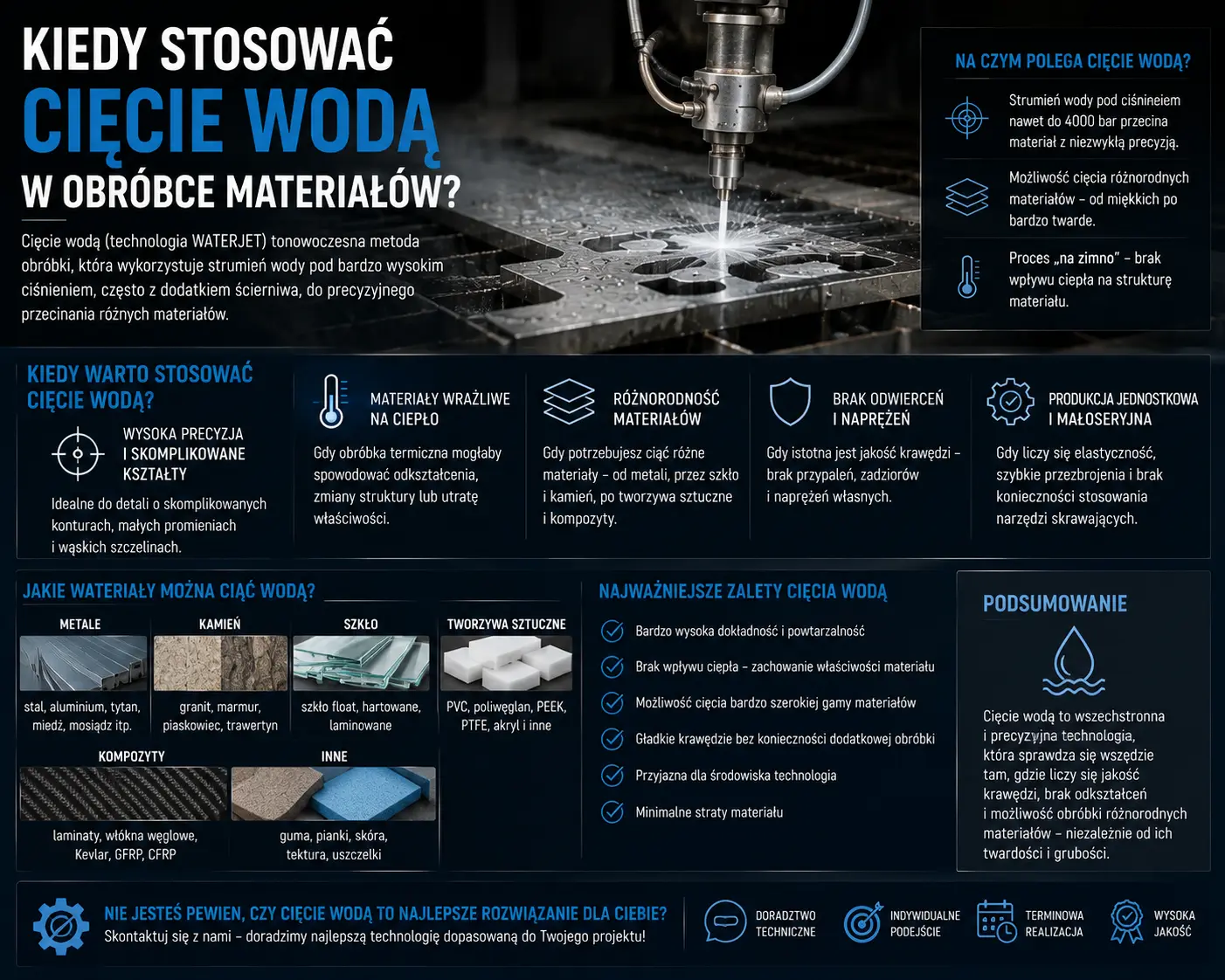 Kiedy stosować cięcie wodą w obróbce materiałów?