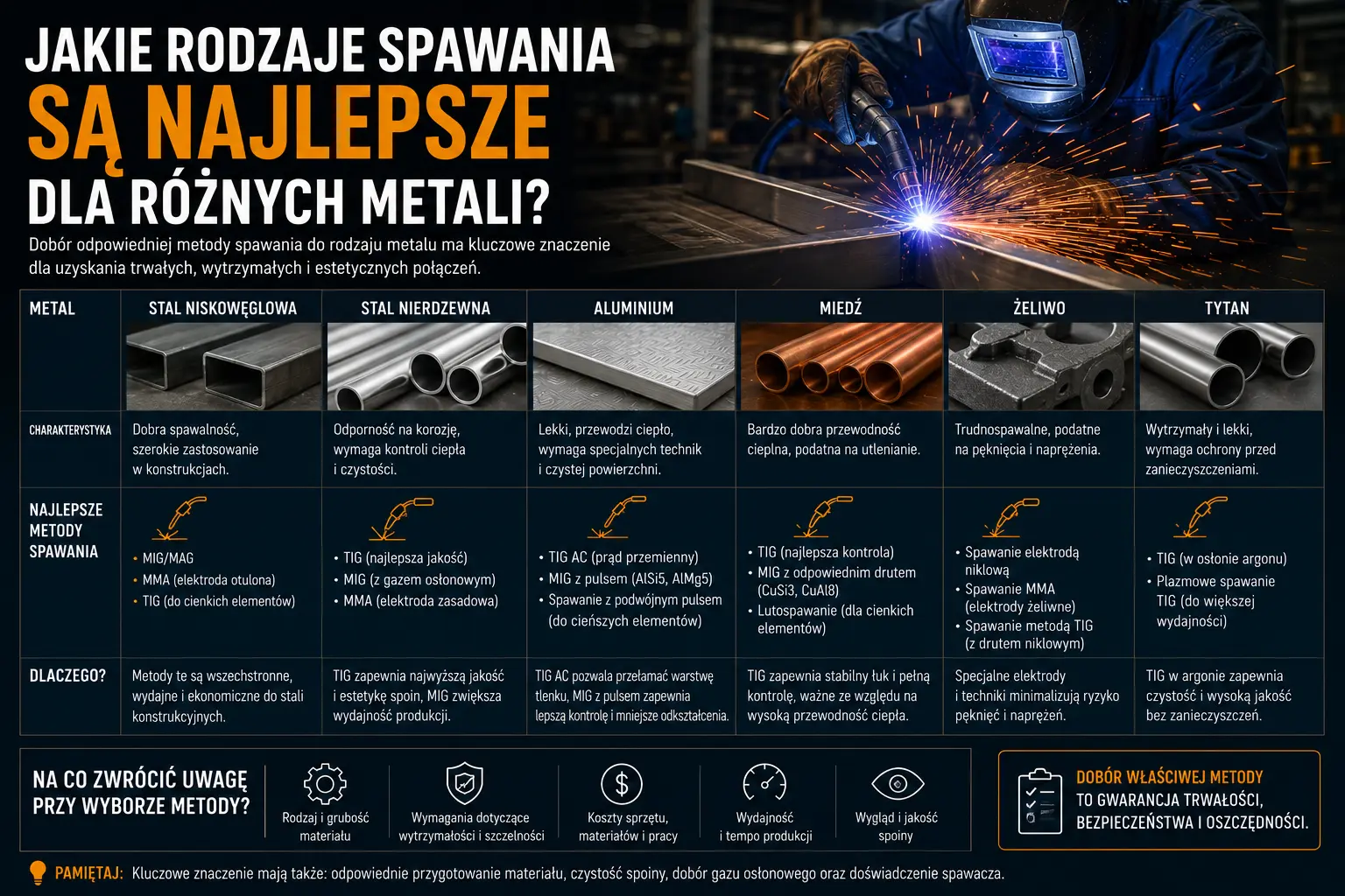 Jakie rodzaje spawania są najlepsze dla różnych metali?